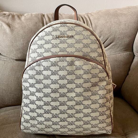 Michael Kors  Backpack canvas leather Tan mk all over versatile carry all main image 7